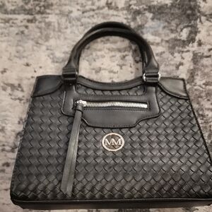 Black Woven Leather Handbag